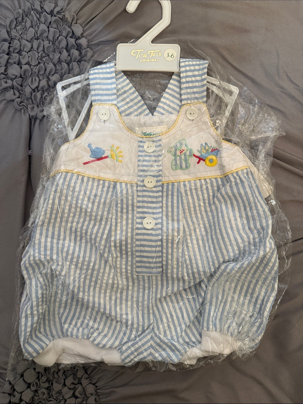 Tiny Tots Blue Striped Baby Diaper Cover with Embroidered Bib